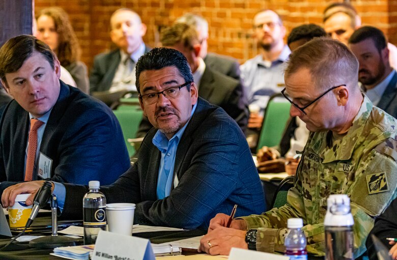 The honorable Michael Connor, Assistant Secretary of the Army (Civil Works), gives his opening remarks during the Inland Waterways Users Board meeting in Pittsburgh, April 13, 2023.

The U.S. Army Corps of Engineers Pittsburgh District hosted the tour and several briefings about ongoing and future inland navigation construction projects within the district.

During the tour, Inland Waterways User Board (IWUB) members learned about the overall Lower Monongahela River navigation project and the new river chamber construction at Charleroi, which is in its final phase after nearly 20 years of construction. Members also listened to briefings about the overall Upper Ohio navigation project and its first major construction contract, the new Montgomery lock construction. 

IWUB is an industry federal-advisory committee representing all fuel-taxed inland waterway systems within the United States. The navigation industry contributes to the Inland Waterways Trust Fund through fuel taxes paid by carriers who transport bulk commodities on the inland waterway system. The board makes recommendations to Congress and the Assistant Secretary of the Army for Civil Works on how best to invest federal and trust funds dollars to keep the most cost-effective, environmentally friendly, and safest form of transportation for bulk commodities resilient and reliable.
(U.S. Army Corps of Engineers Pittsburgh District photo by Michel Sauret)