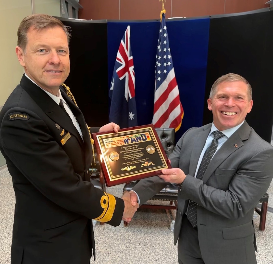 Royal Australian Navy Rear Adm. Ian Murray, Australian Defence Attaché to the United States of America and the Head of the Australian Defence Staff, and Mr. Michael McClatchey, Program Executive Officer, Undersea Warfare Systems