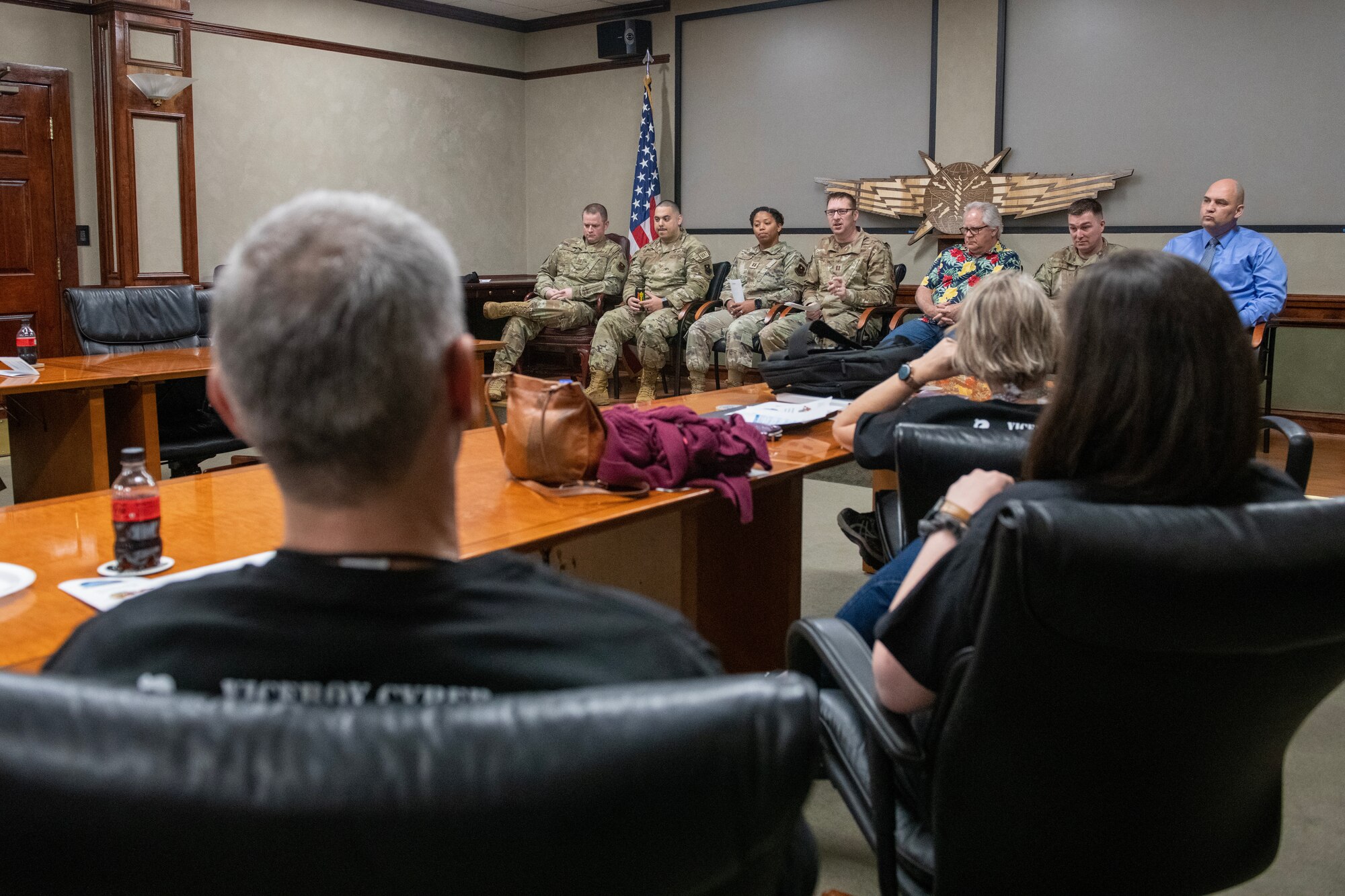 A panel of 333rd Training Squadron cyber professionals speak with Mississippi State University students during a tour of the 333rd TRS at Keesler Air Force Base, Mississippi, March 16, 2023.