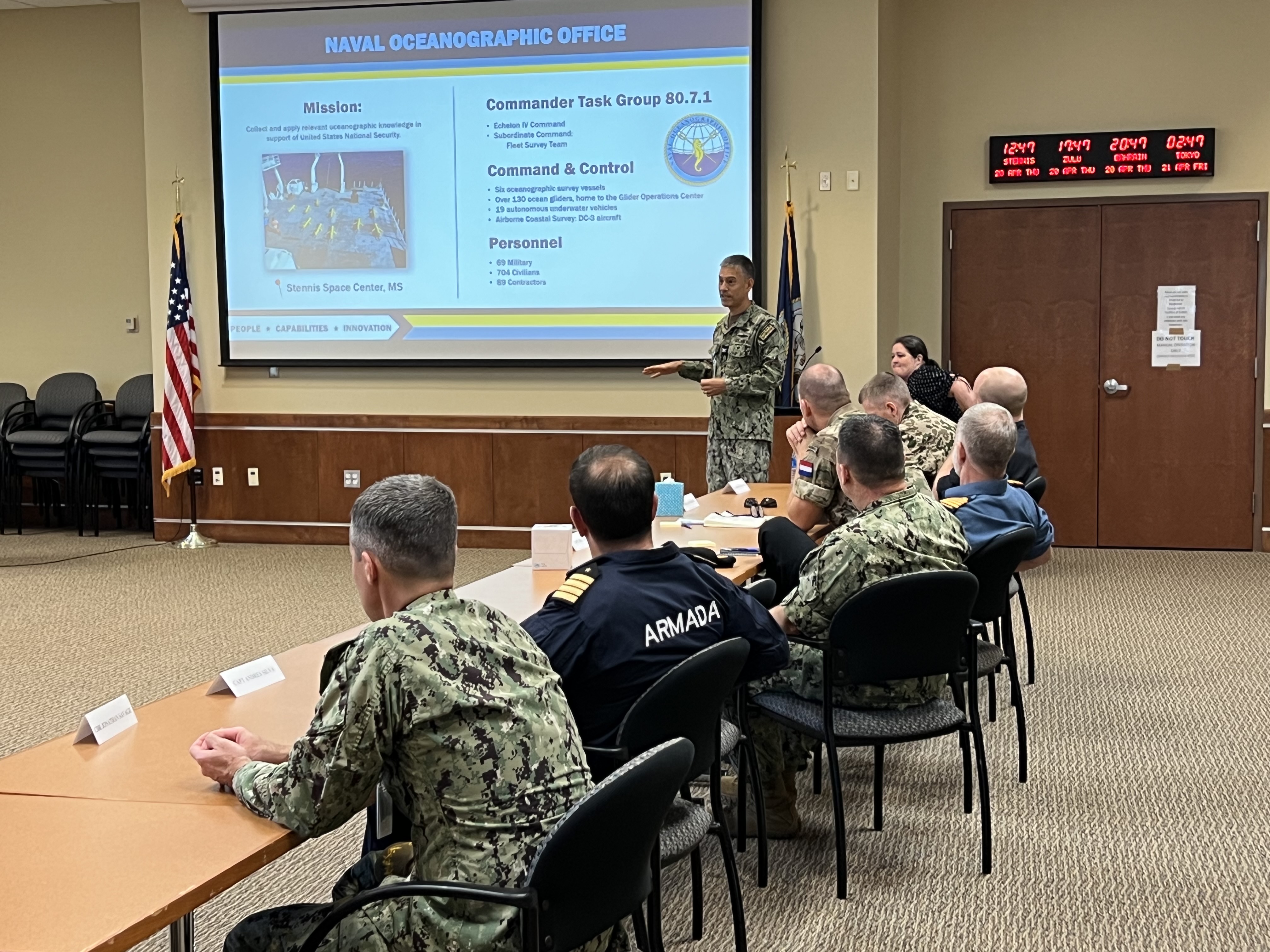 Naval Oceanography hosted representatives from 13 foreign countries who visited facilities to see firsthand the capabilities and missions we perform around the world, April 20, 2023.