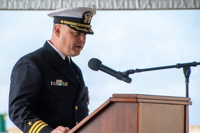 Cmdr. Jeffrey Chewning relieved Cmdr. John Mastriani as commanding officer of the Arleigh Burke-class guided-missile destroyer USS Roosevelt (DDG 80) during a change of command ceremony officiated by Capt. Ed Sundberg, Commodore, Destroyer Squadron 60, aboard the ship at Naval Station Rota, Spain, April 21, 2023.