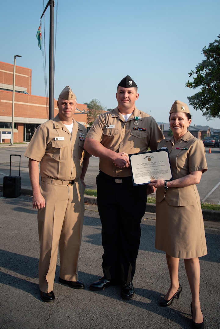 Naval Health Clinic Cherry Point bid a bittersweet Bravo Zulu to Hospital Corpsman Third Class Nathan Zachreus and warmly welcomed Hospital Corpsman Third Class Austin Dugan during a ceremony Friday, April 21, 2023 aboard Marine Corps Air Station Cherry Point.

Dugan received the Navy and Marine Corps Commendation Medal for his service aboard NMRTC San Diego.