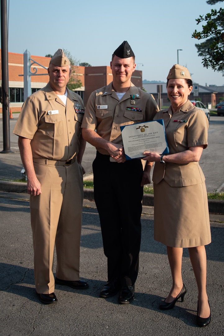 Naval Health Clinic Cherry Point bid a bittersweet Bravo Zulu to Hospital Corpsman Third Class Nathan Zachreus and warmly welcomed Hospital Corpsman Third Class Austin Dugan during a ceremony Friday, April 21, 2023 aboard Marine Corps Air Station Cherry Point.

Zachreus received the Navy and Marine Corps Achievement Medal for his service aboard the clinic since 2021.