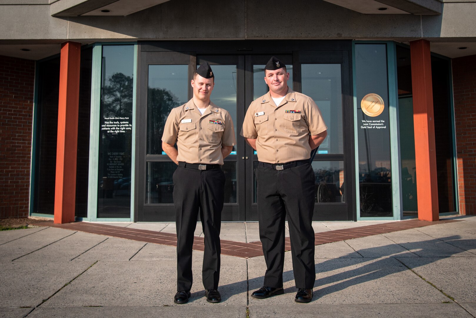 Naval Health Clinic Cherry Point bid a bittersweet Bravo Zulu to Hospital Corpsman Third Class Nathan Zachreus and warmly welcomed Hospital Corpsman Third Class Austin Dugan during a ceremony Friday, April 21, 2023 aboard Marine Corps Air Station Cherry Point.

Zachreus, left, received the Navy and Marine Corps Achievement Medal for his service aboard the clinic since 2021 and Dugan received the Navy and Marine Corps Commendation Medal for his service aboard NMRTC San Diego.