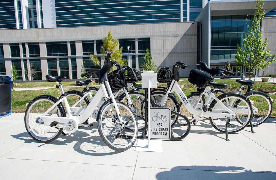 NSA Bike Share Program station with several bikes