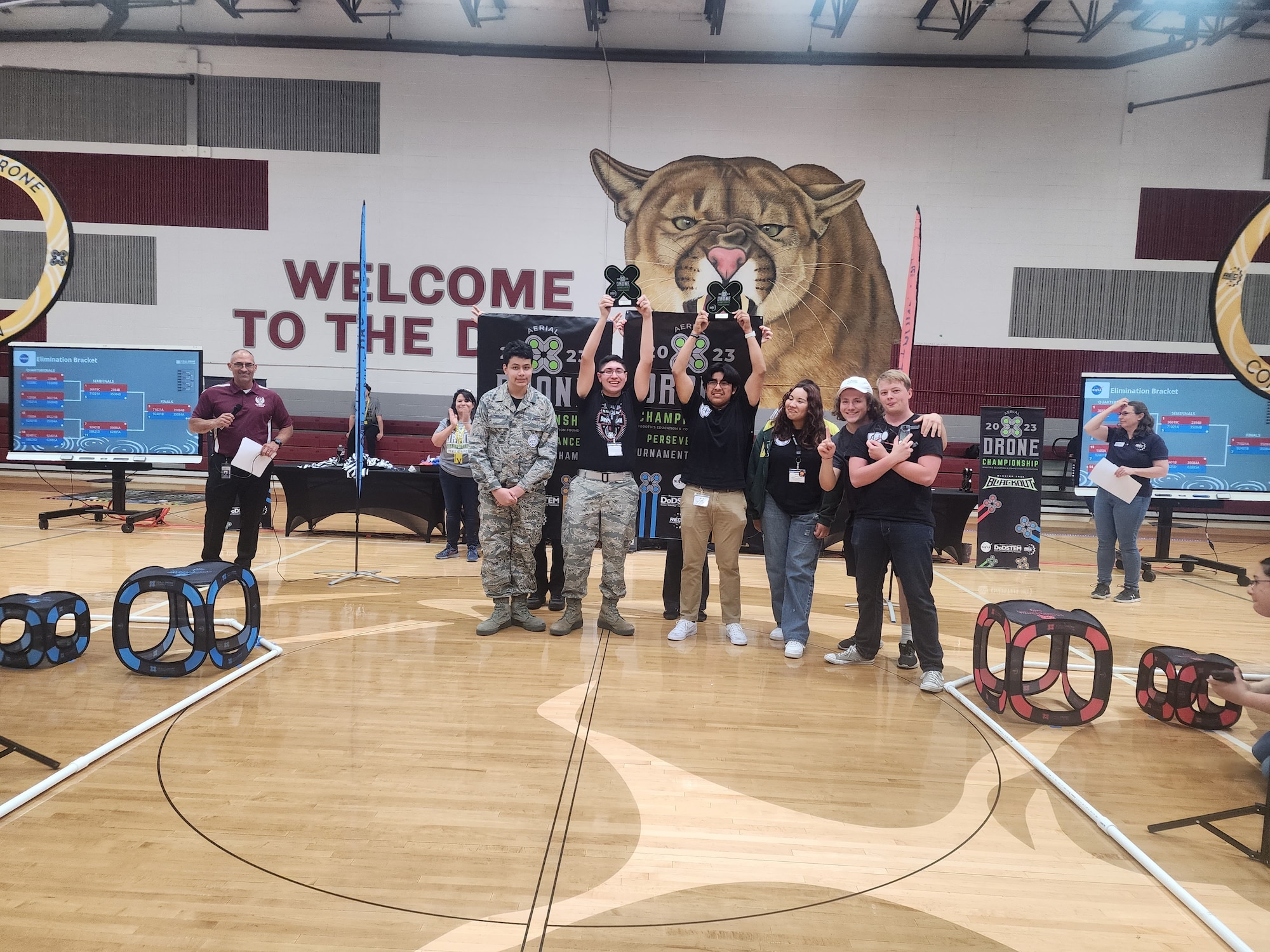 The national tournament championship was awarded her cadets at TX-924 AFJROTC, Team 92401B, Aerium, and their alliance team, Team 35084A, MHP Drone Racers 1, Madison Highland Prep, Phoenix, AZ.
