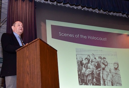 IMAGE: Dr. Jacob Tenenbaum, the only child of Polish-born Jewish Holocaust survivors, served as the guest speaker during Naval Surface Warfare Center Dahlgren Division’s Holocaust Remembrance Day Observance April 19. During his presentation, Tenenbaum shared that he was born in the Landsberg Displaced Persons Camp in an American-occupied zone of Germany where his mother and father met and eventually married after being liberated from their respective Nazi concentration camps.