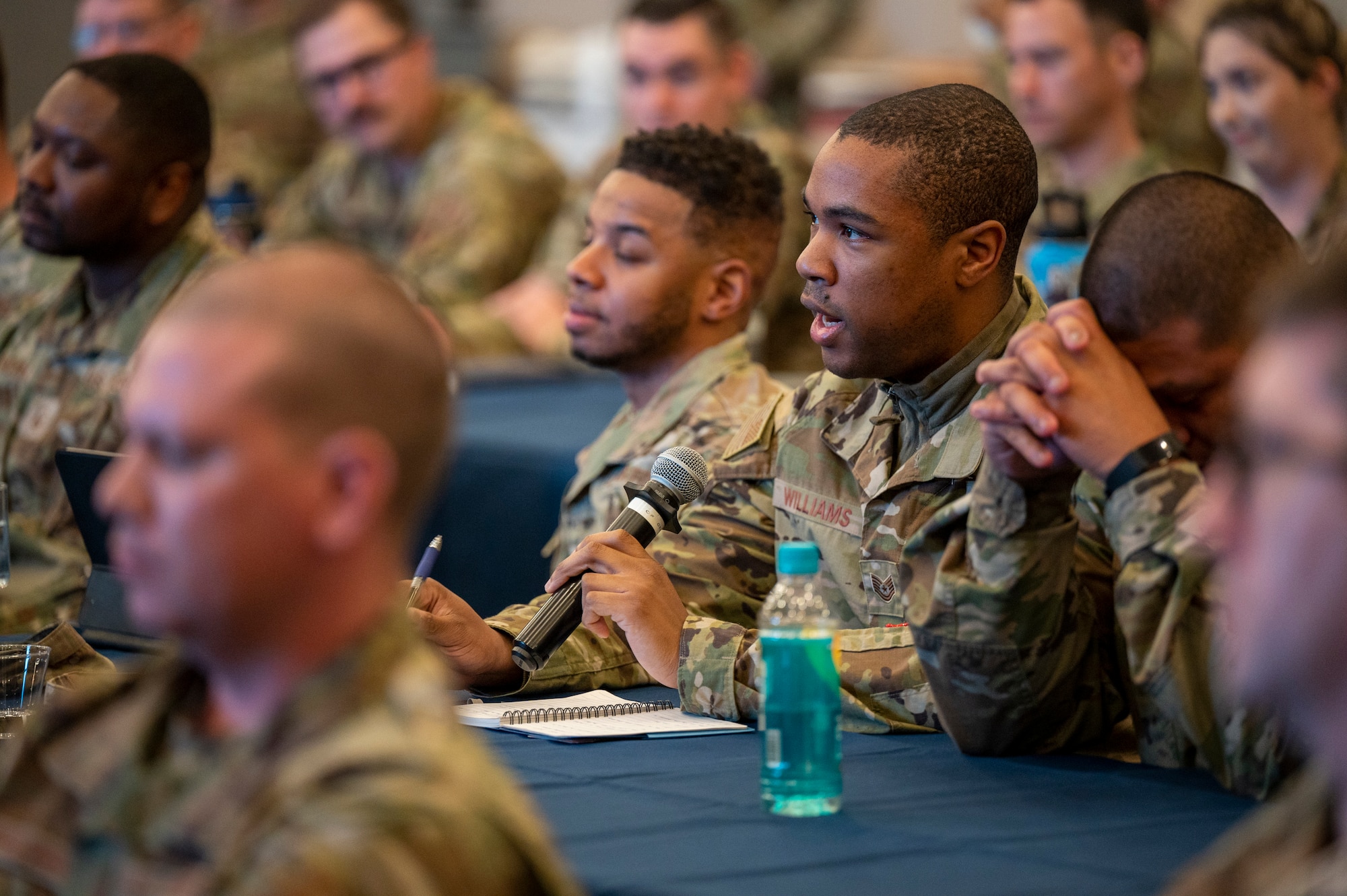 U.S. Air Force Tech. Sgt. Kenneth Williams, 51st Operations Support Squadron non-commissioned officer in charge of airfield weather services, explains how he prepares before counseling an Airman during the First Sergeant’s Symposium at Osan Air Base, Republic of Korea, April 17, 2023. The week-long symposium offered enlisted members E-6 and above as well as officers an opportunity to learn about the duties and responsibilities of a first sergeant. (U.S. Air Force photo by Airman 1st Class Aaron Edwards)