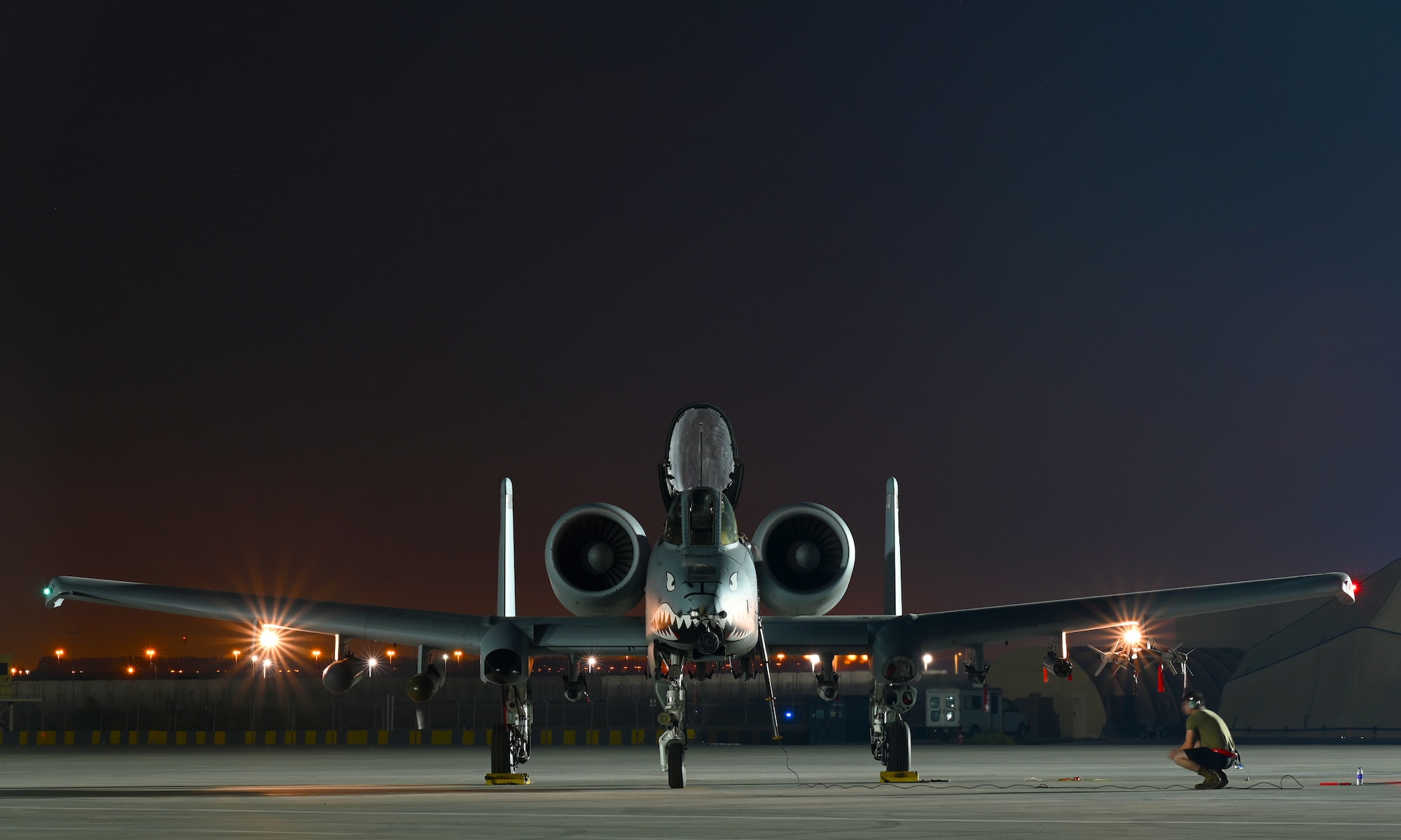 A U.S. Air Force pilot assigned to the 75th Expeditionary Fighter Squadron prepares to taxi an A-10 Thunderbolt II prior to a combat sortie in the U.S. Central Command area of responsibility at Al Dhafra Air Base, United Arab Emirates, April 20, 2022. The deployment of A-10s in the region provides additional capability in the Middle East alongside fighter aircraft. This deployment ensures close air support specialists are able to build upon their skills in environments outside of the United States and ensure combat operations remain sharp across the force. (U.S. Air Force photo by Tech. Sgt. Alex Fox Echols III)