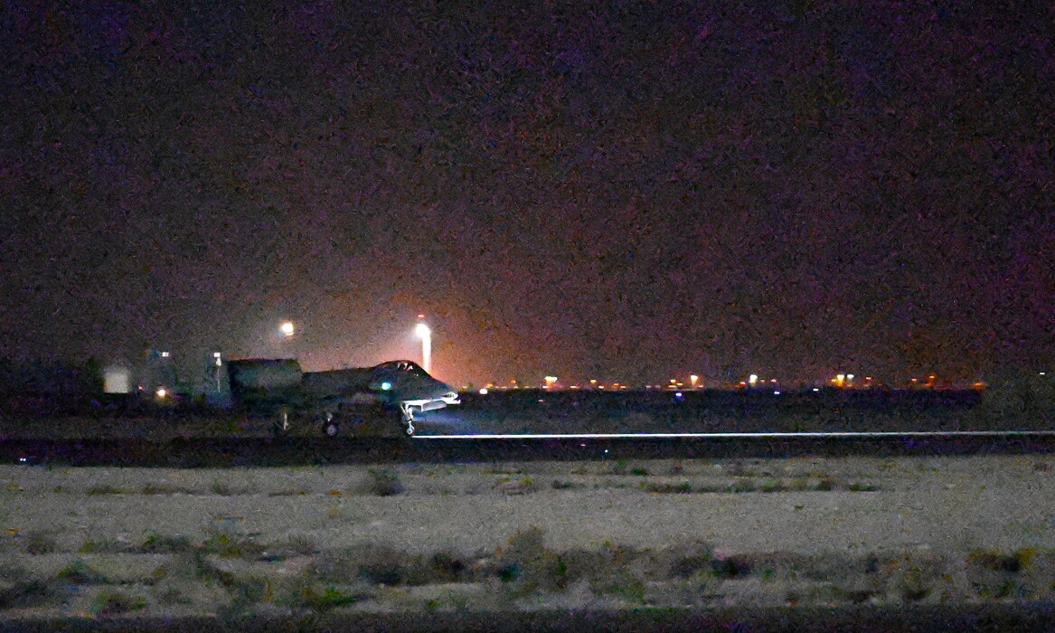 A U.S. Air Force A-10 Thunderbolt II assigned to the 75th Expeditionary Fighter Squadron takes off for a combat sortie in the U.S. Central Command area of responsibility at Al Dhafra Air Base, United Arab Emirates, April 20, 2022. The deployment of A-10s in the region provides additional capability in the Middle East alongside fighter aircraft. This deployment ensures close air support specialists are able to build upon their skills in environments outside of the United States and ensure combat operations remain sharp across the force. (U.S. Air Force photo by Tech. Sgt. Alex Fox Echols III)