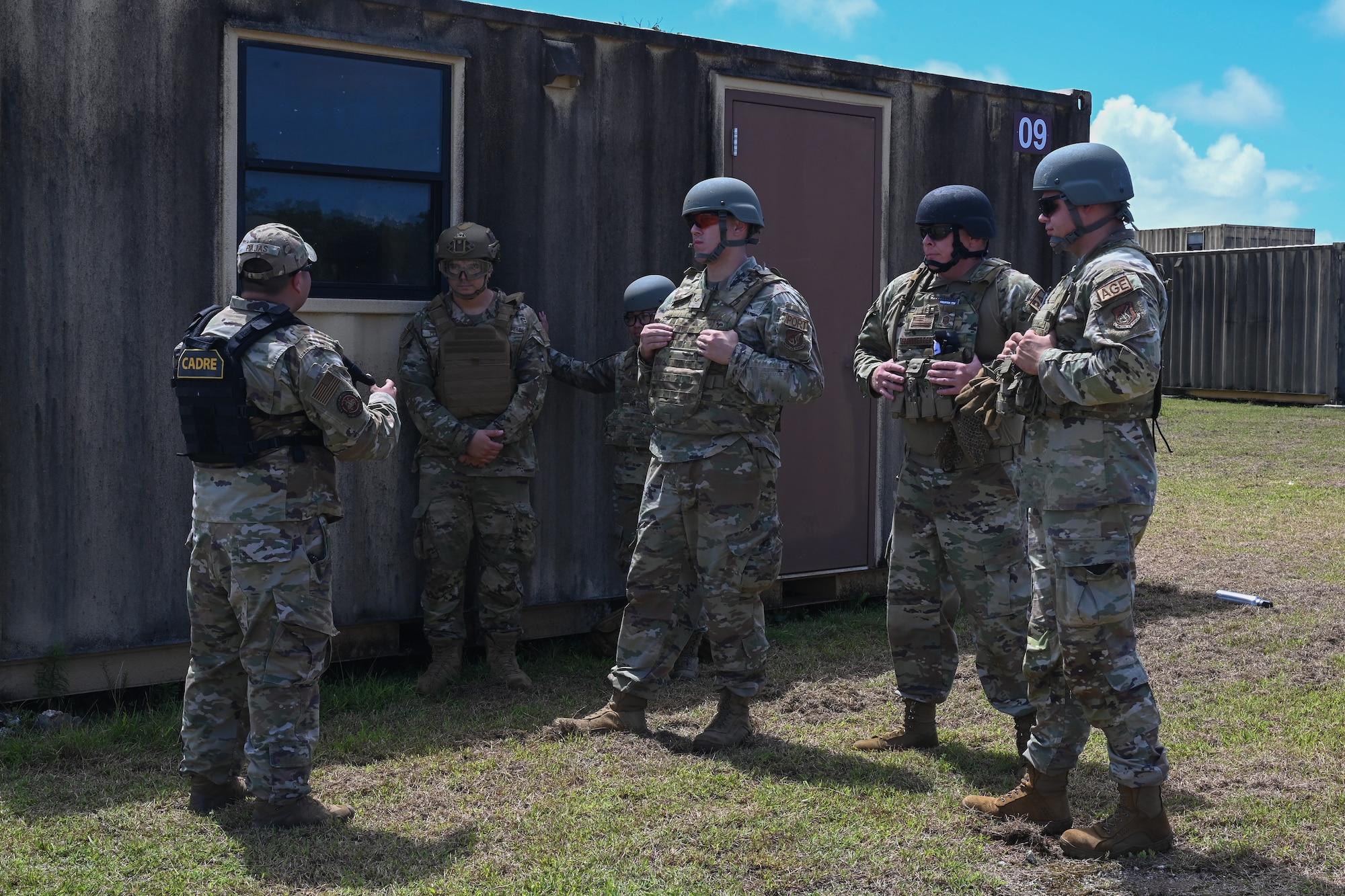 U.S. Air Force members assigned to
Andersen Air Force Base, Guam, receive
a briefing on a scenario
before conducting a training exercise
during the air advisor course at Pacific
Regional Training Center-Andersen,
Guam, March 31, 2023.