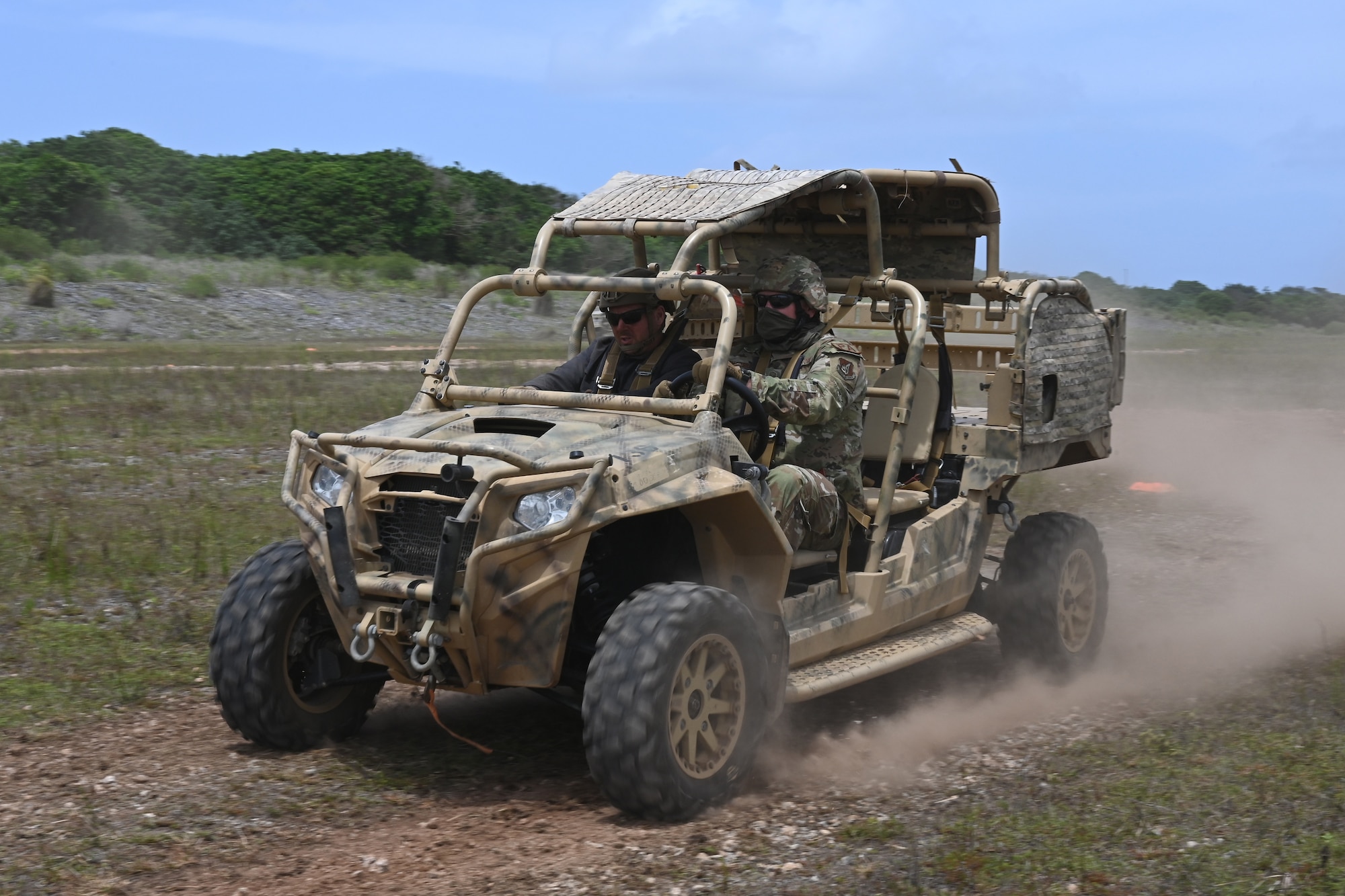 U.S. Air Force members assigned to
Andersen Air Force Base, Guam, practice
driving skills during the air advisor
course at Pacific Regional
Training Center-Andersen, Guam, April 5,
2023.