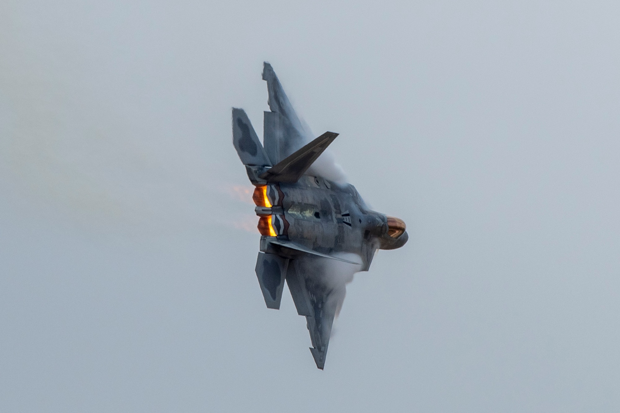 The F-22 Raptor demo team performs during the 2023 Dyess Big Country Air Fest on Dyess Air Force Base, Texas, April 22, 2023. More than 30,000 event goers attended the one-day event highlighting the best of America’s only Lift and Strike base, Air Force heritage and Dyess community partners. The air show featured the F-22 Raptor demo team, U.S. Air Force Academy Wings of Blue, U.S. Army Golden Knights, WW II heritage flight and B-1B Lancer and C-130J Super Hercules fly overs. (U.S. Air Force photo by Senior Airman Mercedes Porter)