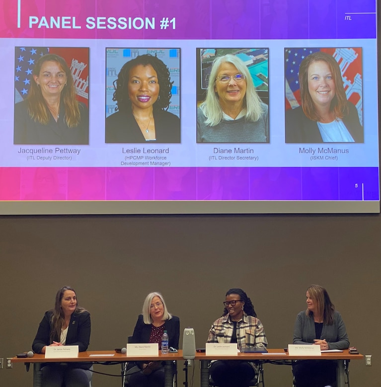 The panel at the first employee resource group call Advancing Women into Leadership (AWIL)