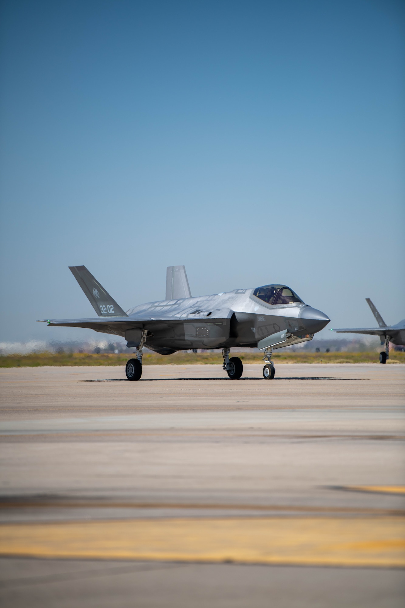 An F-35A Lightning II assigned to the 56th Fighter Wing, piloted by U.S. Air Force Maj. Christopher Jeffers, 62nd Fighter Squadron student pilot, prepares for takeoff, April 17, 2023, at Luke Air Force Base, Arizona.