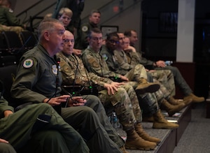 Total Force Leaders attend a briefing during Phoenix Rally at MacDill Air Force Base, Florida, April 20, 2023. Spring Phoenix Rally brought together more than 250 Total Force Mobility Air Force leaders and spouses to ensure the Mobility Air Force is ready to deliver Rapid Global Mobility across the Joint Force. (Courtesy Photo)