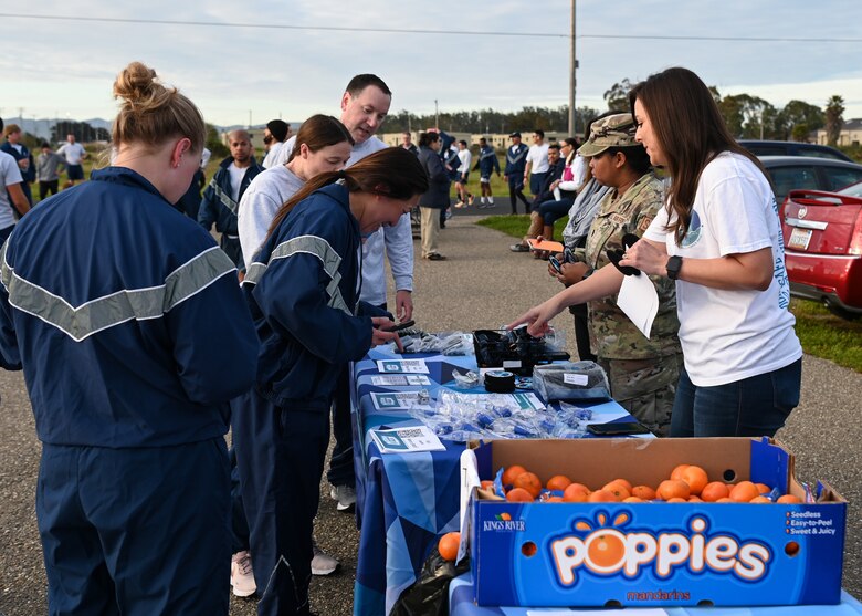 Members of Hawk's COVE shows up in full force at the Delta Dash to speak about Sexual Assault Awareness and Prevention Month at Vandenberg Space Force Base, Calif., April 7, 2023. The Department of Defense observes SAAPM by focusing on creating the appropriate culture to eliminate sexual assault and requiring a personal commitment from all Service members. (U.S. Space Force photo by Senior Airman Tiarra Sibley)