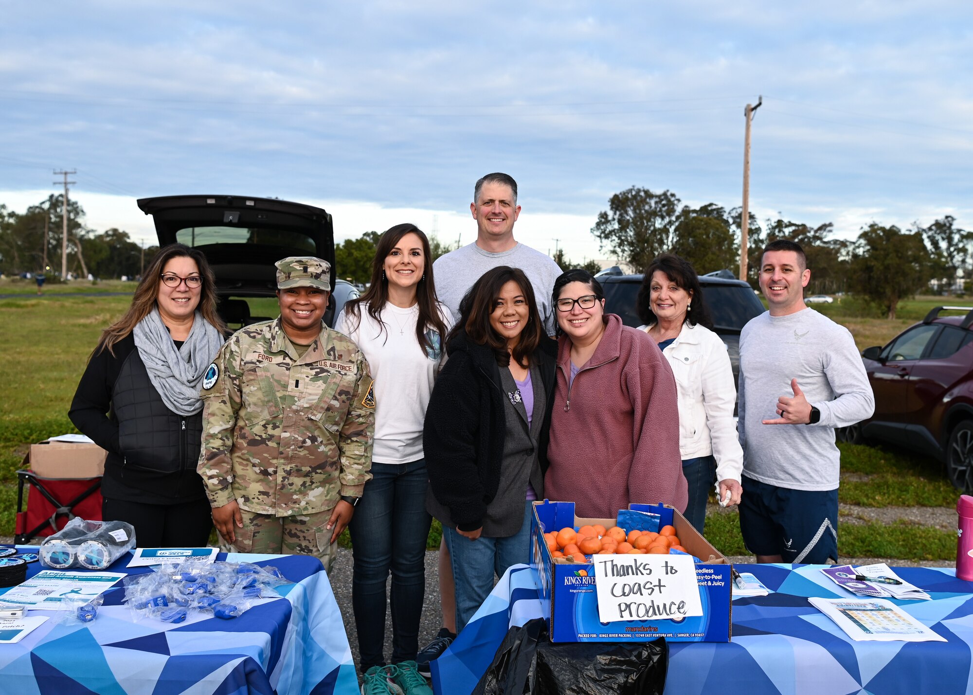 Members of Hawk's COVE shows up in full force at the Delta Dash to speak about Sexual Assault Awareness and Prevention Month (SAAPM), which is recognized in April by both civilian and military communities at Vandenberg Space Force Base, Calif., April 7, 2023. U.S. Space Force Col. Robert Long, Space Launch Delta commander, posed for a photo with the members of the Hawk's Cove during the Delta Dash. (U.S. Space Force photo by Senior Airman Tiarra Sibley)
