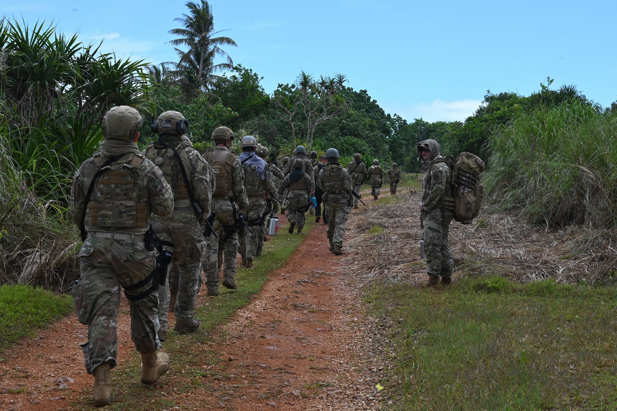 U.S. Air Force members assigned to
Andersen Air Force Base, Guam, receive
a briefing on a scenario
before conducting a training exercise
during the air advisor course at Pacific
Regional Training Center-Andersen,
Guam, March 31, 2023.