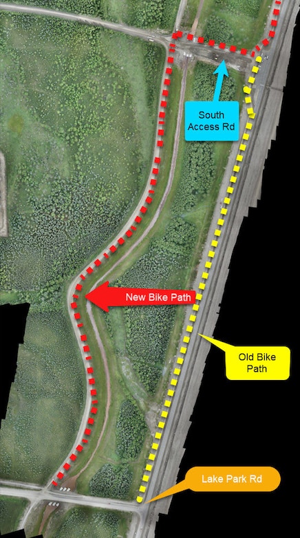 Due to the increased construction activity in this area, the bike path will be redirected from Lake Park Road to the South Access Road. The alternate route will ensure the safety of cyclists and pedestrians. Meanwhile, motorists are likely to encounter flaggers north of Lake Park Road.