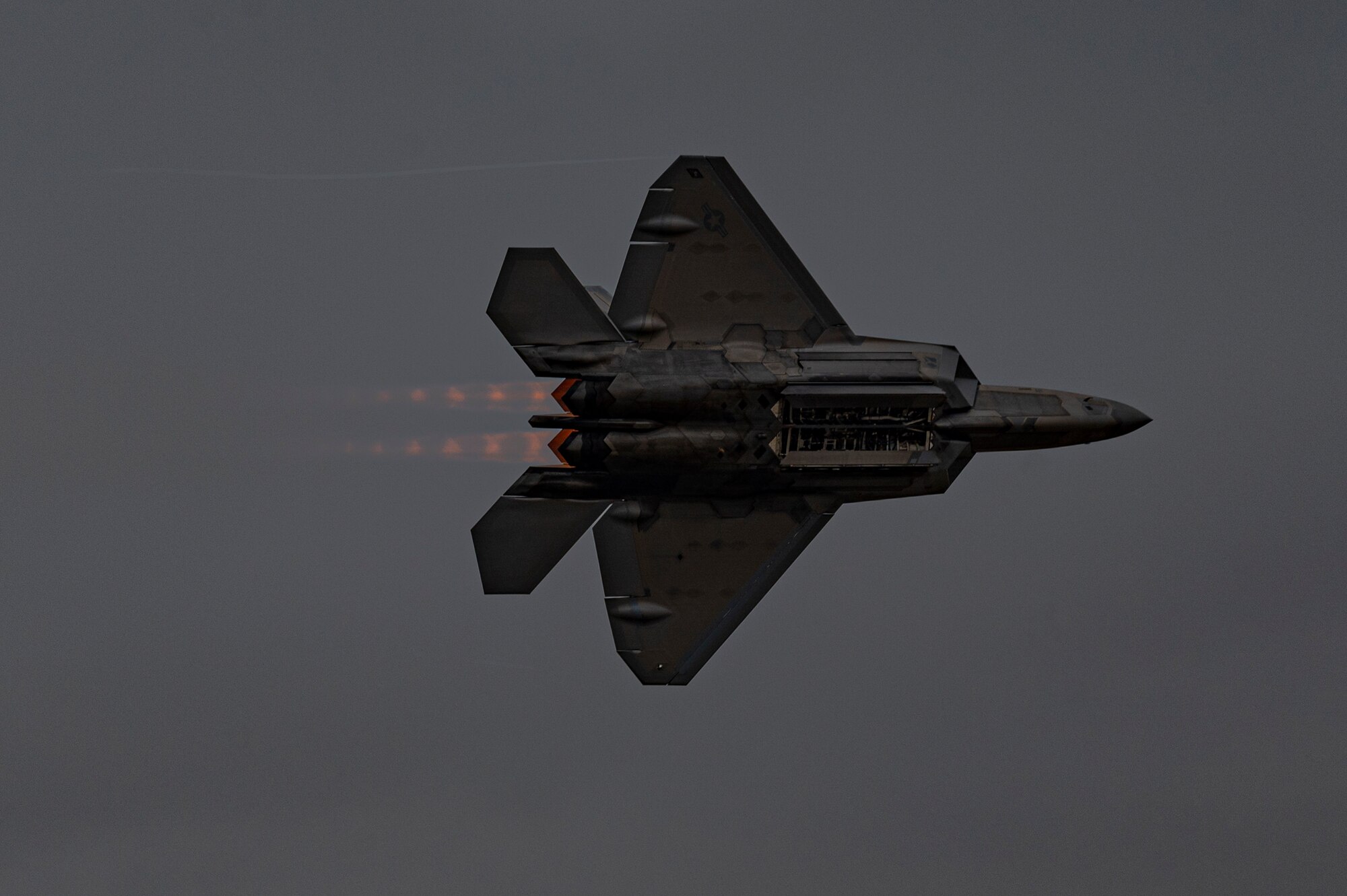 The F-22 Raptor demo team performs during the 2023 Dyess Big Country Air Fest on Dyess Air Force Base, Texas, April 22, 2023. More than 30,000 event goers attended the one-day event highlighting the best of America’s only Lift and Strike base, Air Force heritage and Dyess community partners. The air show featured the F-22 Raptor demo team, U.S. Air Force Academy Wings of Blue, U.S. Army Golden Knights, WWII heritage flight and B-1B Lancer and C-130J Super Hercules fly overs. (U.S. Air Force photo by Senior Airman Josiah Brown)