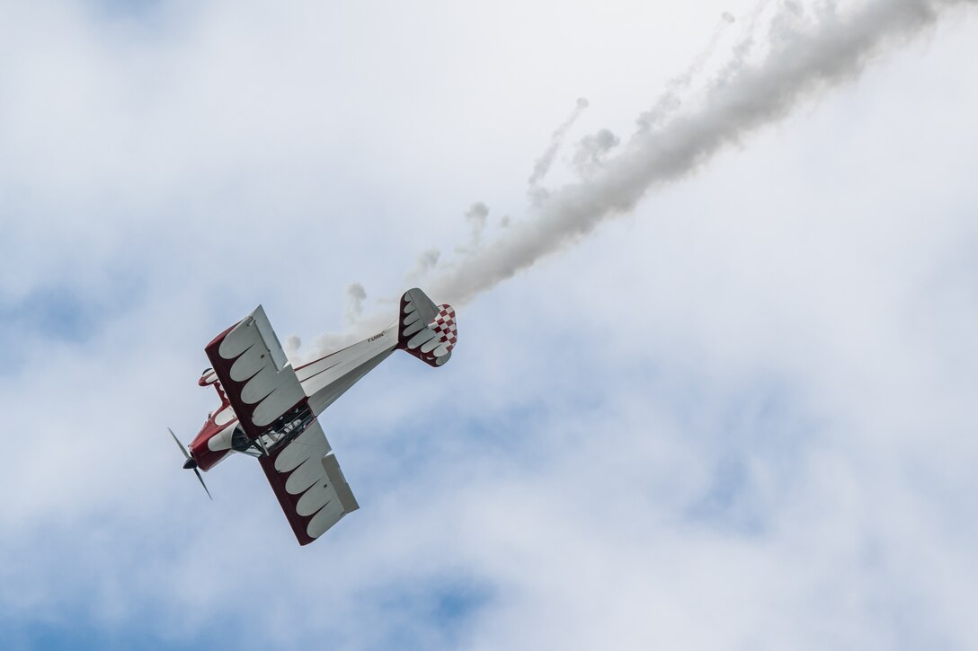 A clipped-wing Taylorcraft, piloted by retired Kentucky Air National Guard pilot Nick Coleman, performs an aerial demonstration along the banks of the Ohio River in downtown Louisville, Ky., April 22, 2023, as part of the annual Thunder Over Louisville air show. This year’s event featured more than 20 military and civilian planes, from the latest-generation fighter jets to historic warbirds. (U.S. Air National Guard photo by Dale Greer)
