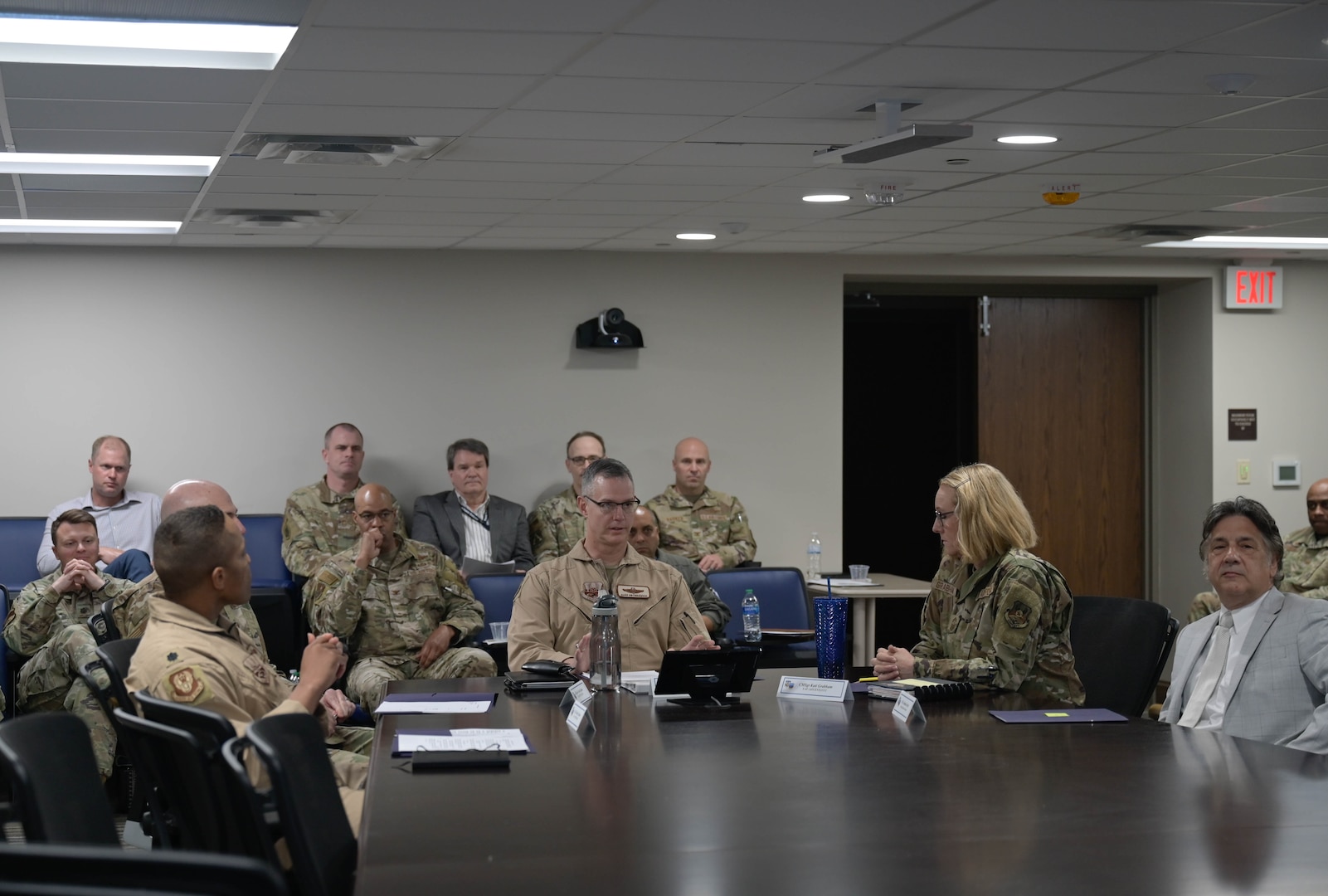 U.S. Air Force Lt. Gen. Alexus Grynkewich, Ninth Air Force (Air Forces Central) commander, heads the Innovation Oasis panel members in determining the winner of the competition at Shaw Air Force Base, South Carolina, Apr. 19. The 9 AF (AFCENT) Innovation Oasis was a Shark-Tank style competition to attain innovative solutions, inventions and ideas. The winner of the 9 AF (AFCENT) competition will present at the U.S. Central Command Innovation Oasis competition at MacDill AFB, Florida, May 25.