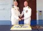 230421-N-DG679-008
JACKSONVILLE, Fla. (Apr. 21, 2023) (L-R) Capt. William Palmer and Capt. Grady Duffey prepare to cut the cake during the Fleet Readiness Center Southeast (FRCSE) change of command ceremony. Capt. William Palmer became FRCSE’s 45th commanding officer after relieving Capt. Grady Duffey during a change of command and retirement ceremony April 21st onboard Naval Air Station Jacksonville. (U.S. Navy photo by Toiete Jackson/Released)