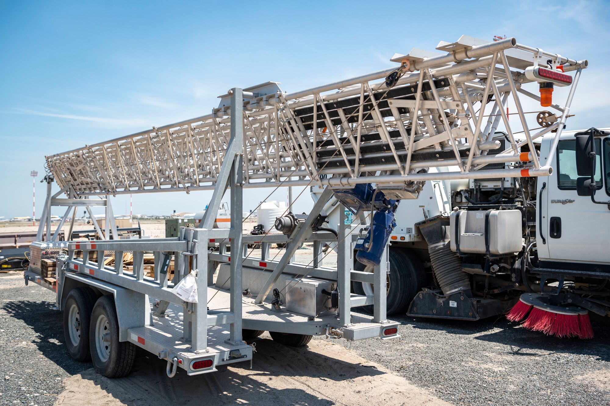 A new tower is positioned for installation at Cargo City, Kuwait, April 19, 2023.