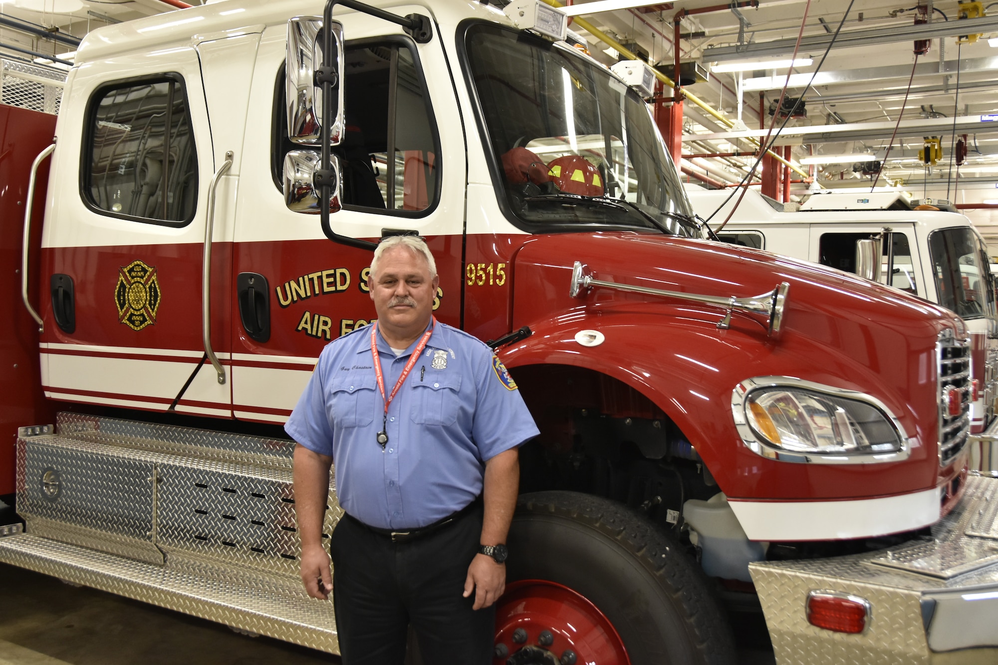 Guy Chastain, fire inspector for the Arnold Air Force Base Fire and Emergency Services Fire Prevention Office poses for a photo in the FES station at Arnold AFB, Tenn., April 3, 2023. Chastain assumed the fire inspector post in mid-January following his retirement from his more-than-14-year fire prevention career in the Department of Defense. (U.S. Air Force photo by Bradley Hicks)