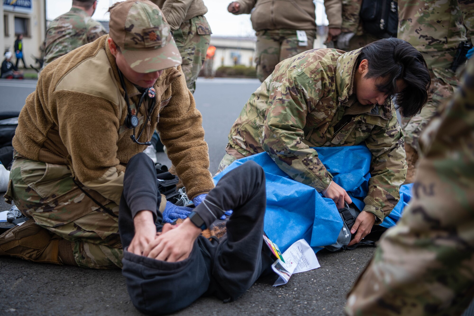 Airmen participate in an exercise.