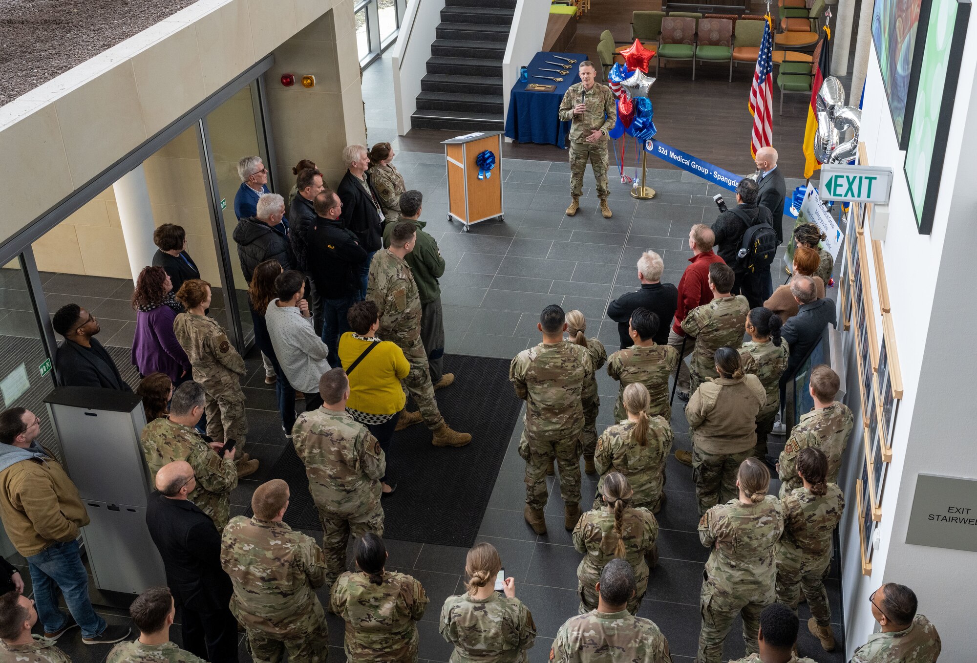 A service member gives a speech.