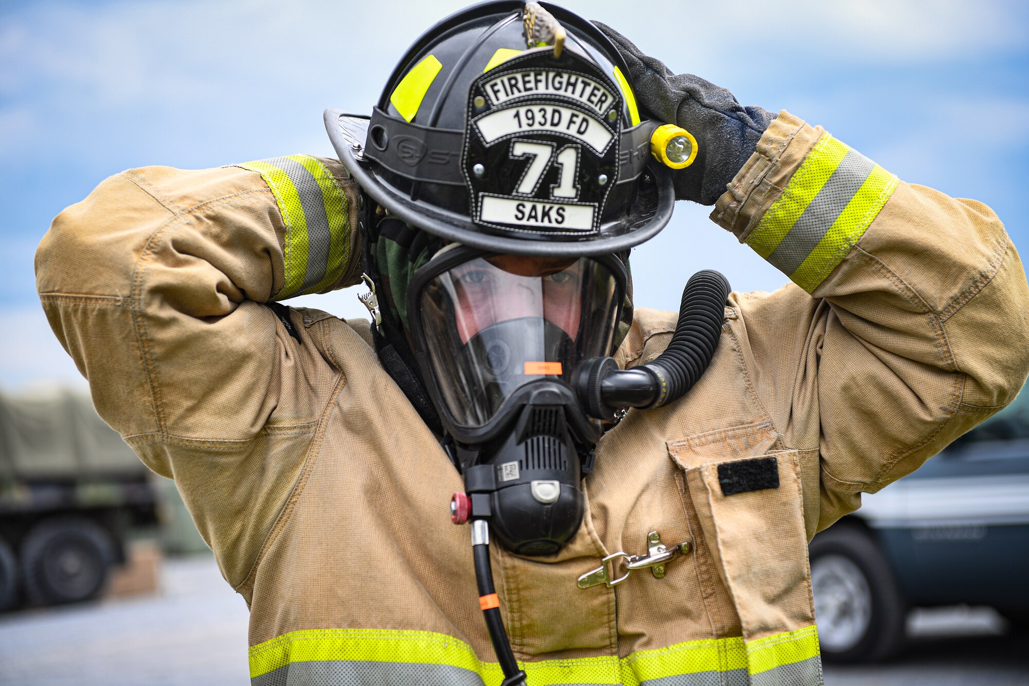 Airmen from the 193rd Special Operations Wing don their mission-oriented protective posture gear, during chemical, biological, radiological, and nuclear training at Fort Indiantown Gap, Pennsylvania, April 15, 2023.