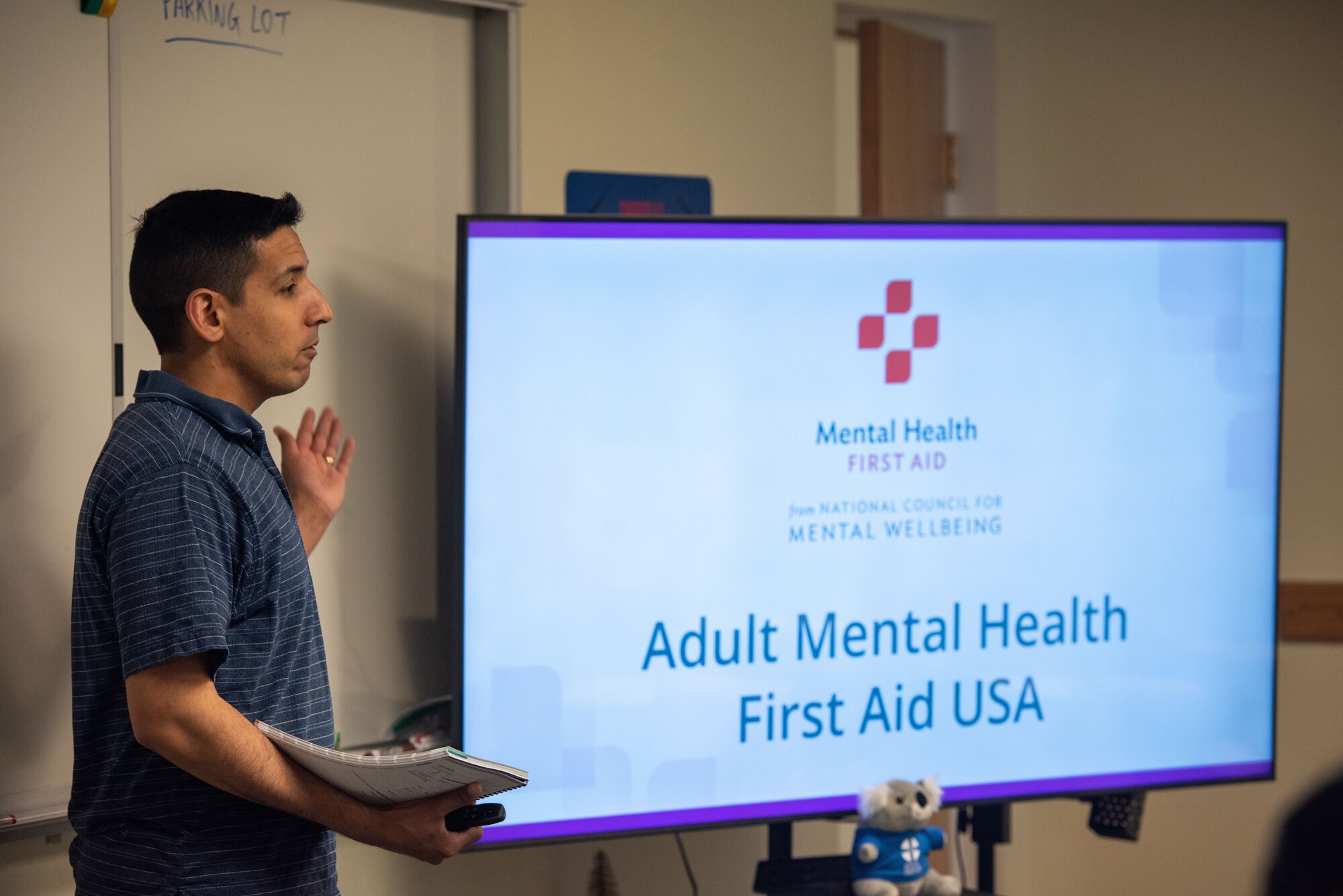 Instructor briefs students about mental health