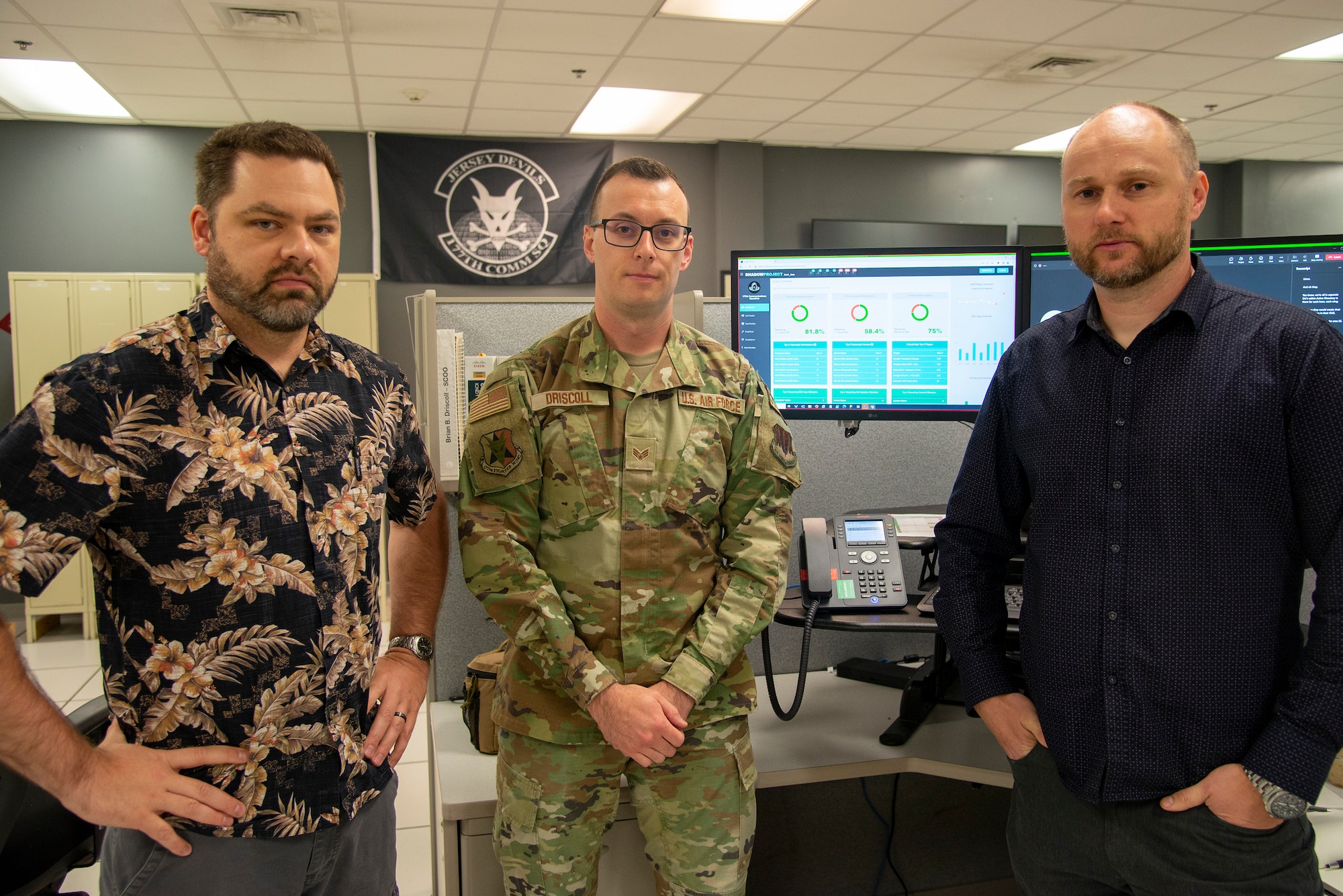 An image of members of the 177th Fighter Wing Communications Squadron “ShadowProject” development team posing for a group photo.