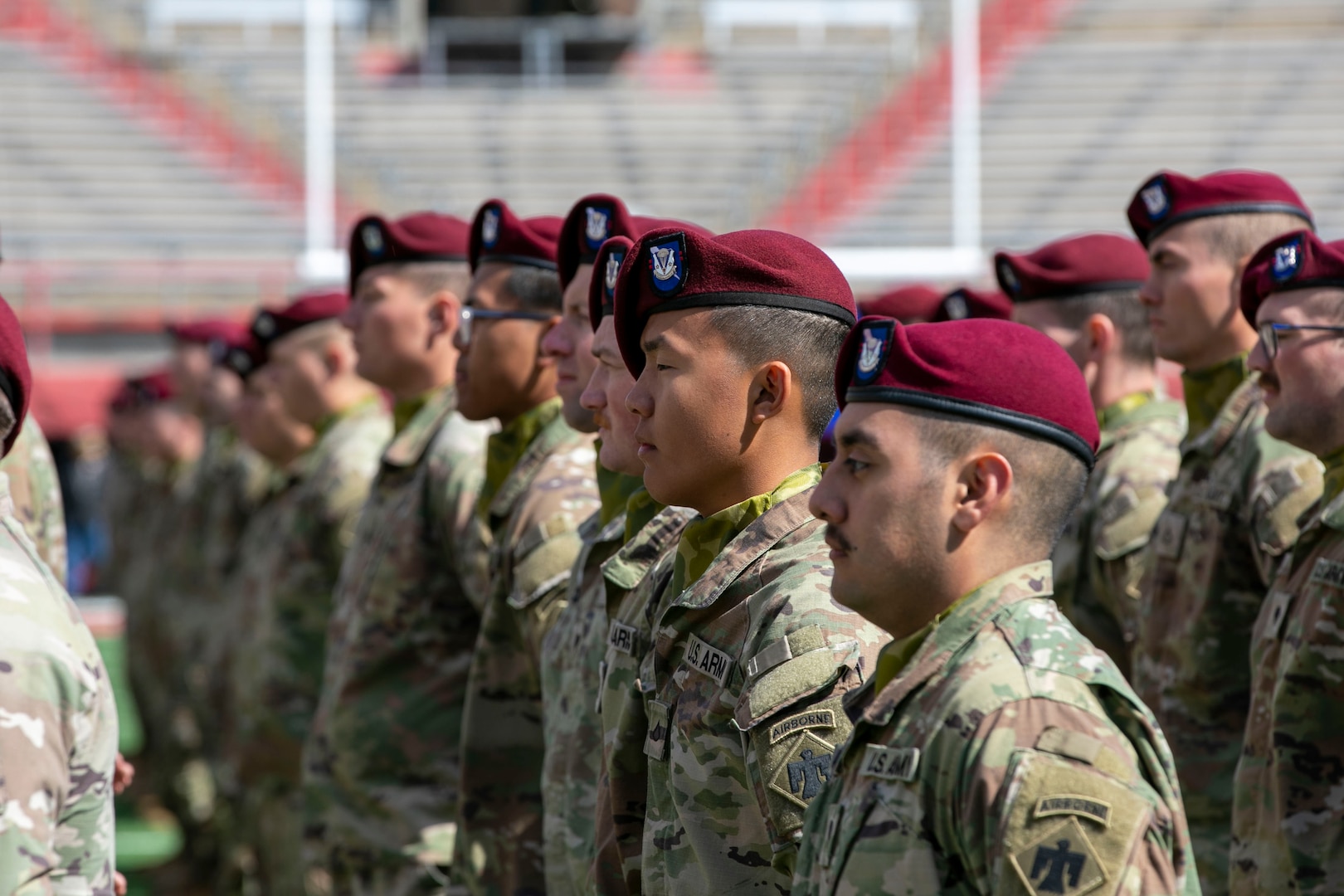 Friends, family and colleagues gathered together April 16, 2023, at Memorial Stadium in Lincoln, Nebraska, for a send-off ceremony for 131 Nebraska National Guard Soldiers of Alpha Company, 2-134th Infantry Battalion (Airborne).