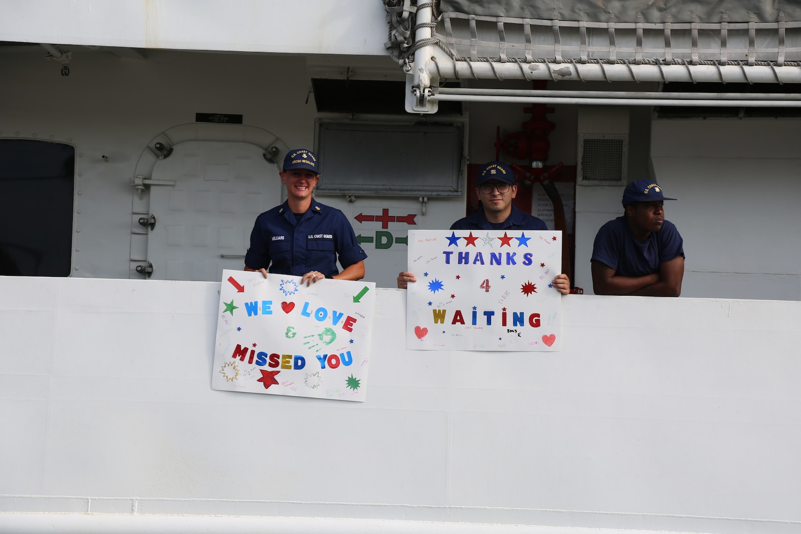 The crew of the Coast Guard Cutter Resolute (WMEC-620) return to homeport Apr. 25, 2023, after being on patrol for over 62 days. During patrol the crew of the Cutter Resolute worked on enforcing counter narcotics laws, deterring illegal migration and conducting search and rescue in support of Operation Vigilant Sentry. (U.S. Coast Guard photo by Petty Officer 3rd Class Erik Villa Rodriguez)