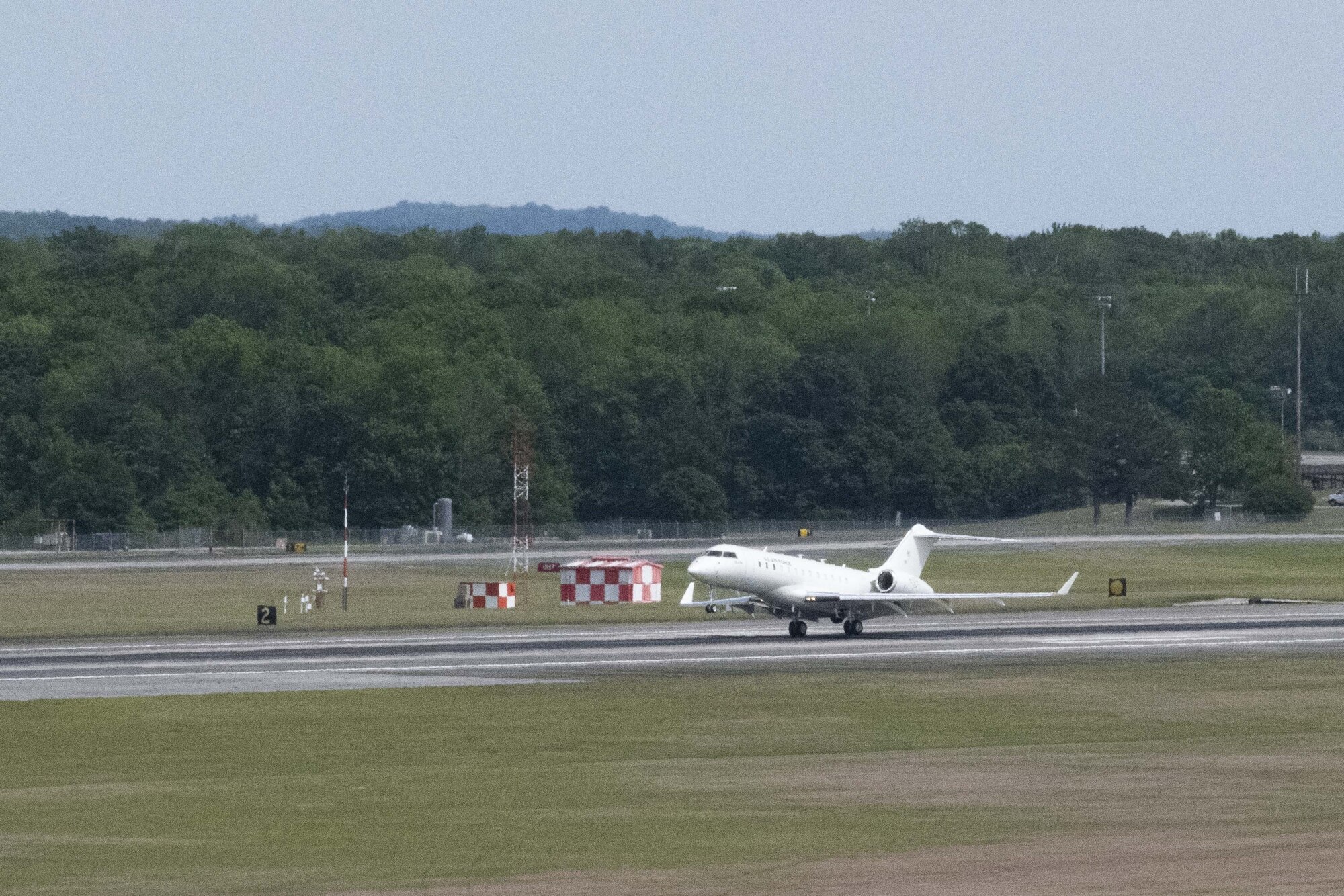 Airplane lands on runway