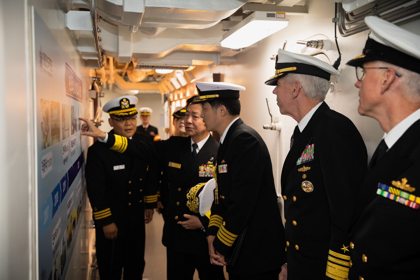 Fleet Commanders	attend a shipboard tour at the 2023 Fleet Commanders’ Roundtable Discussion hosted aboard ROKS Hansando (ATH-81) in Busan, Republic of Korea, April 21. The meeting provided a forum to engage in professional dialogues on regional security challenges and maritime operations. U.S. 7th Fleet is the U.S. Navy’s largest forward-deployed numbered fleet, and routinely interacts and operates with Allies and partners to preserve a free and open Indo-Pacific.