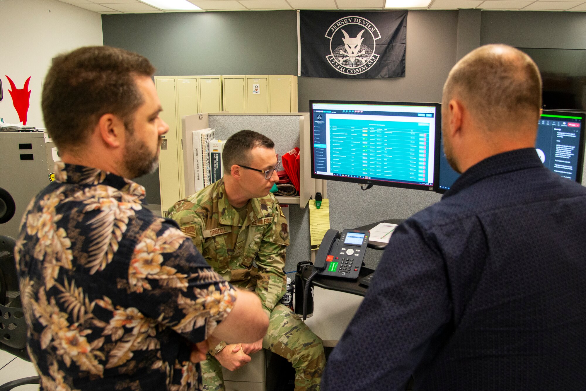 An image of the 177th Fighter Wing Communications Squadron “ShadowProject” development team conducting an audio teleconference