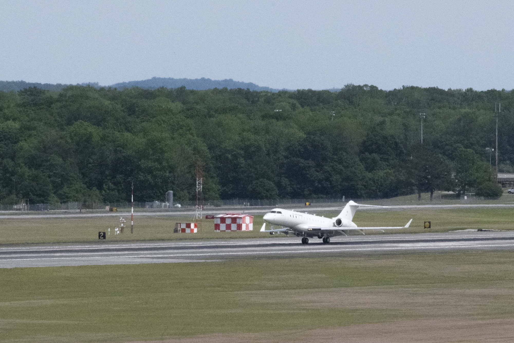 Airplane lands on runway