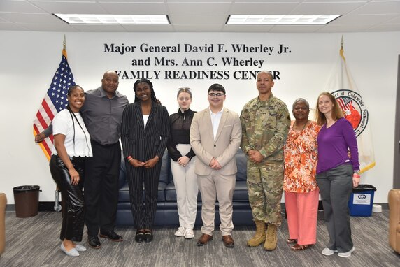 The D.C. National Guard (DCNG) Family Program staff conducted a tour of their center and United Service Organizations lounge at the DCNG Armory for the child and youth coordinators for The National Guard Bureau, Arizona Department of Emergency and Military  Affairs and Massachusetts National Guard — The Nation's First, and Army and region teen panel delegates for the National Guard as a part of the 4-H Military Partnership national conference visit. 
According to 4-hmilitarypartnerships.org, 4-H Military Partnership creates opportunities and provides support to military connected youth whether they live on or near an installation, in our communities, or on overseas installations. 4-H clubs provide consistency in belonging and an opportunity to develop life skills through a positive youth development framework.
While there, the representatives met with Brig. Gen. Aaron R Dean II, adjutant general, DCNG, to discuss the conference, their goals, and respective family program initiatives. 
Prior to touring the DCNG Armory, the teen and adult representatives briefed various topics at various agencies on behalf of the National Guard.