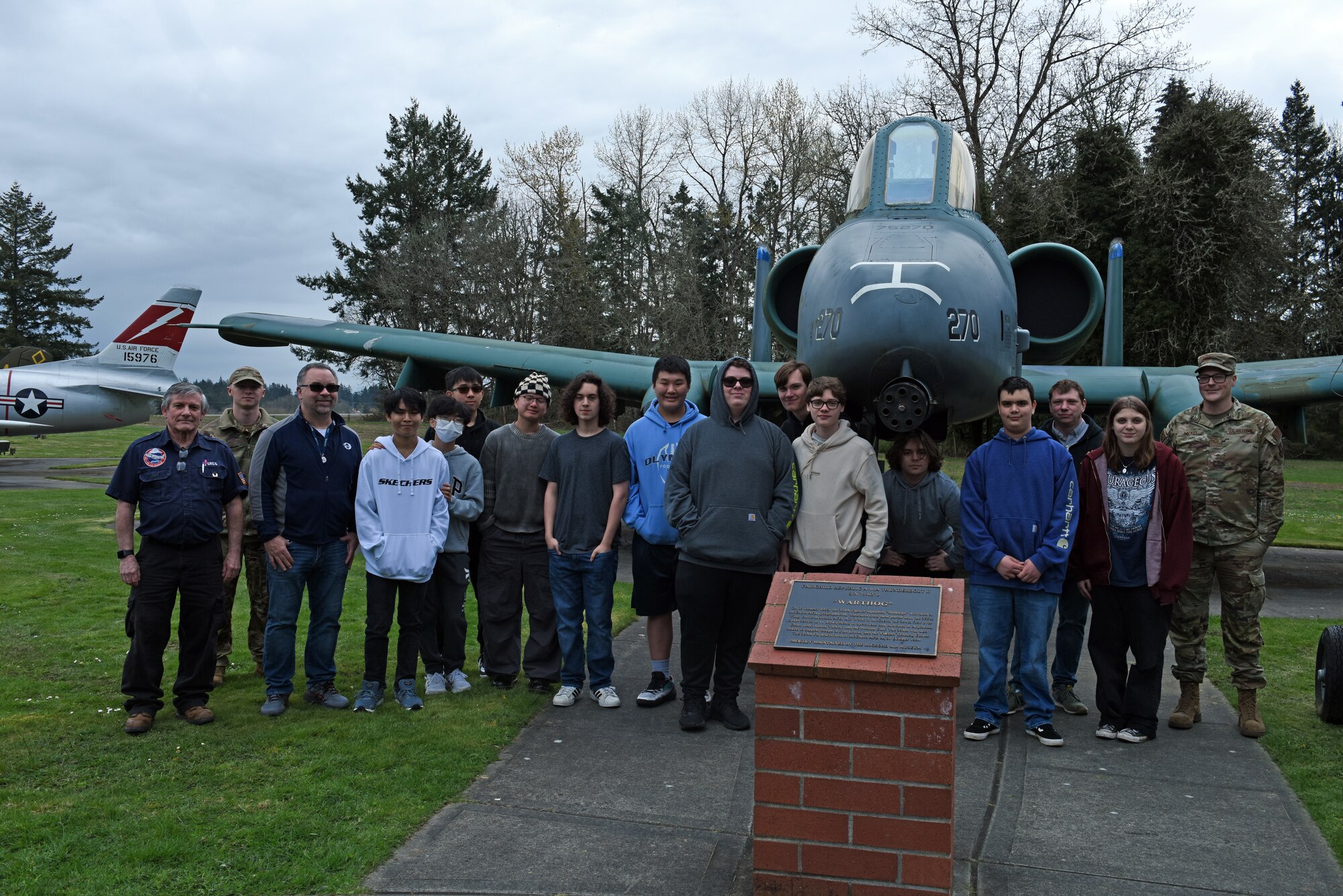 The 62d Airlift Wing hosted Olympia High School students and staff during a base tour at Joint Base Lewis-McChord, Washington, April 21, 2023. Students were able to visit the Heritage Hill airpark, see a C-17 Globemaster III simulator, receive a mission briefing from Wing leadership and participate in an officer and enlisted Airmen question-and-answer panel to learn more about the Air Force. (U.S. Air Force photo by Staff Sgt. Zoe Thacker)