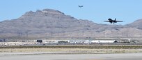 Two B-1B Lancers prepare to land at Nellis Air Force Base, Nev., June 14, 2017. The two test jets, assigned to the 337th Test and Evaluation Squadron, carry the new software for Sustainment Block 17. This was the first time SB17 was operationally tested.