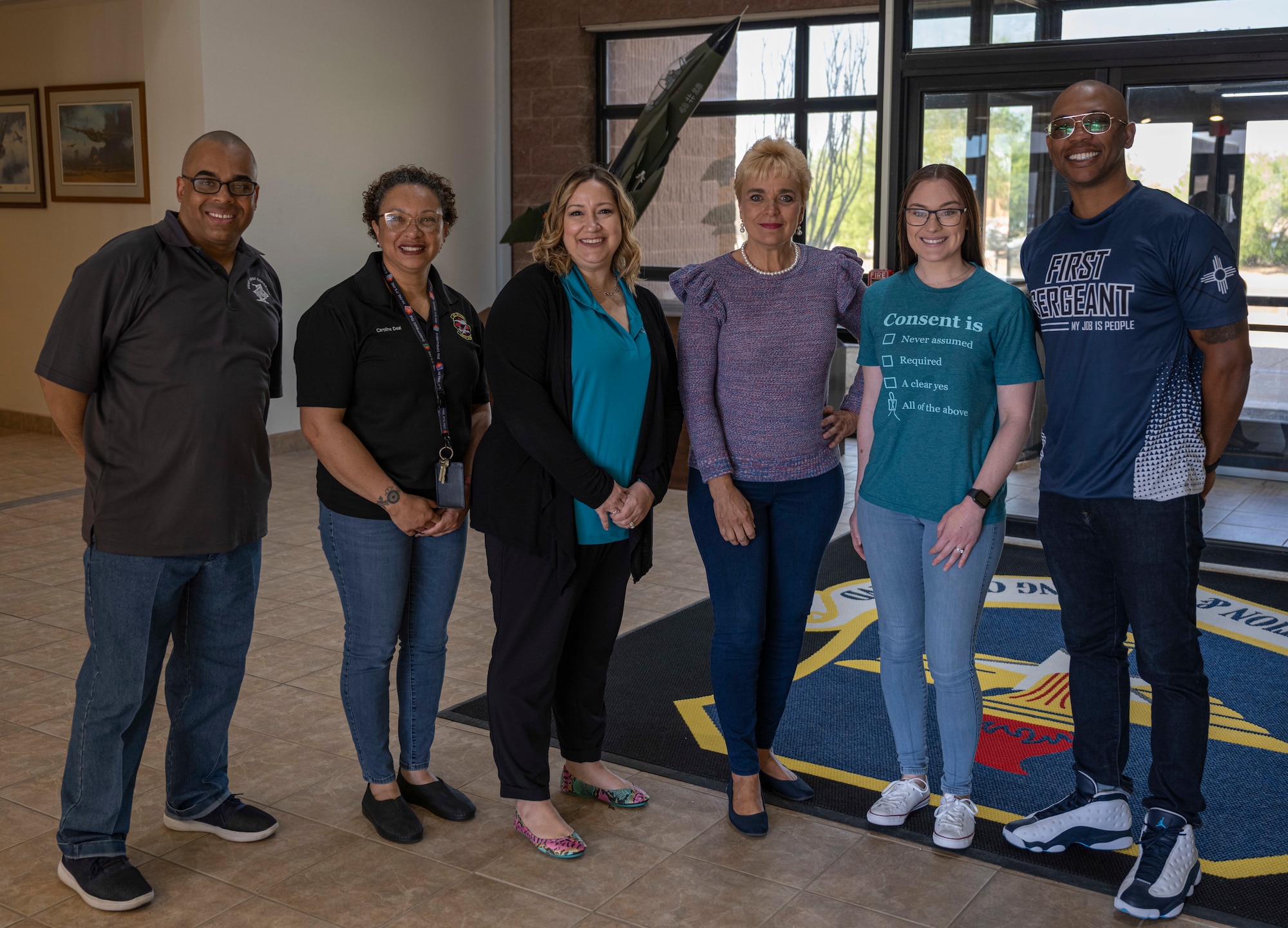 Members of Team Holloman wear jeans to support Denim Day at Holloman Air Force Base, New Mexico, April 26, 2023.  Denim Day is just one part of a larger effort to address sexual violence and support survivors. (U.S. Air Force photo by Airman 1st Class Michelle Ferrari)