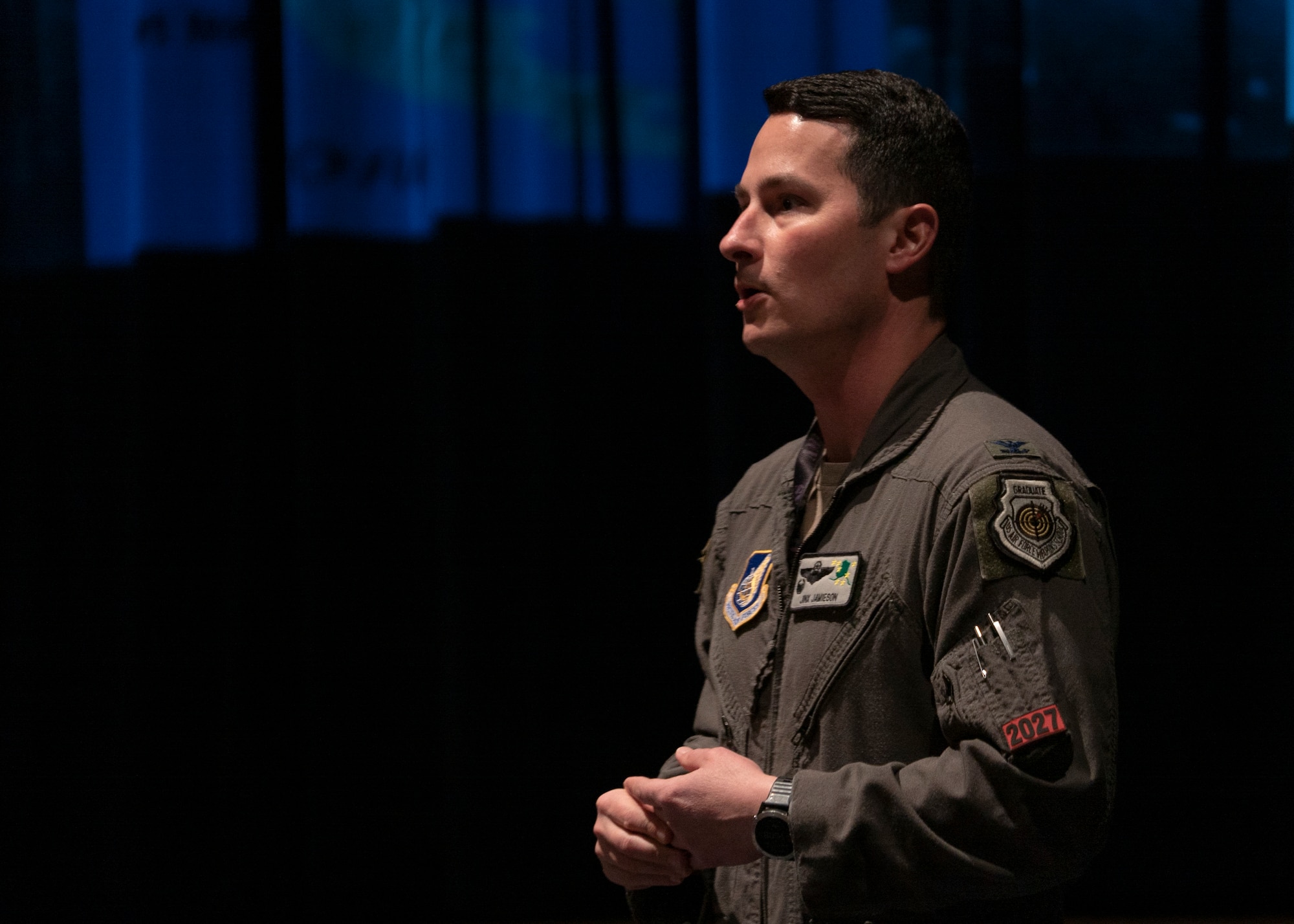 U.S. Air Force Col. Kevin Jamieson, commander of the 3rd Wing, expressed the importance of the Wing’s history during an all-call at Joint Base Elmendorf-Richardson, Alaska, April 21, 2023.