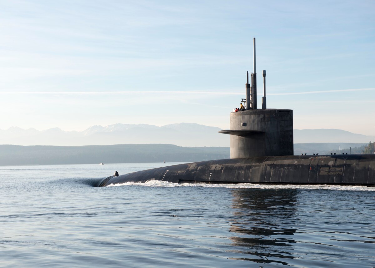 An Ohio-class ballistic missile submarine returns to homeport.