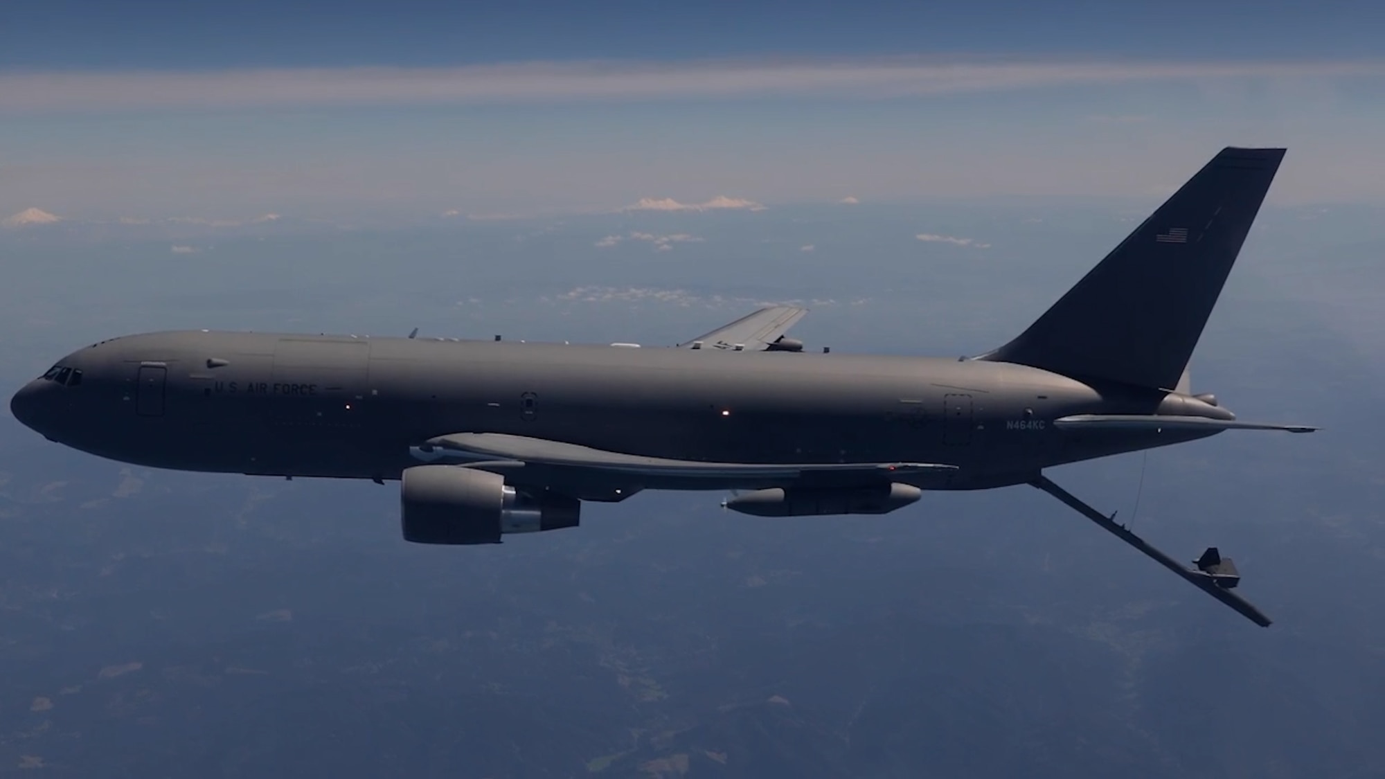 A KC-46 Pegasus conducts an air refueling test mission over the skies of Southern California. Rigorous planning goes on before any any aircraft come together in the refueling envelope. The partnership of Boeing and the U.S. Air Force includes the development of Flight Test Procedures (FTP’s) and multiple safety reviews of those procedures. (Photo Courtesy of Boeing)