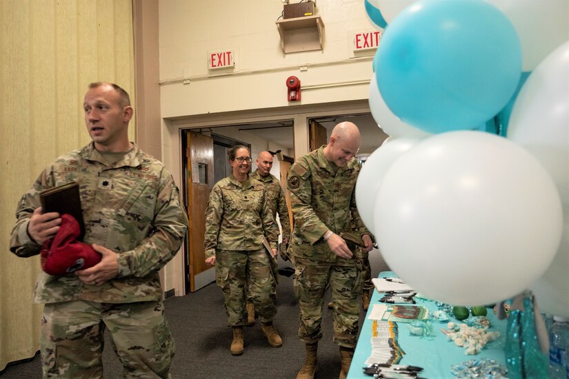 Members of the 111th Attack Wing observe Sexual Assault Awareness and Prevention Month (SAAPM) by attending a training session designed to demonstrate effective tactics to combat and prevent sexual assault at Biddle Air National Guard Base in Horsham, Pennsylvania, April 2, 2023. Vivian Claud, 111th ATKW Sexual Assault Response Coordinator, and her team of volunteer victim advocates, organized events during April’s regularly schedule drill to educate the Wing about the Sexual Assault Prevention and Response program, as well as provide resources available for sexual assault survivors. (U.S. Air National Guard courtesy photo by Matthew Bergh)