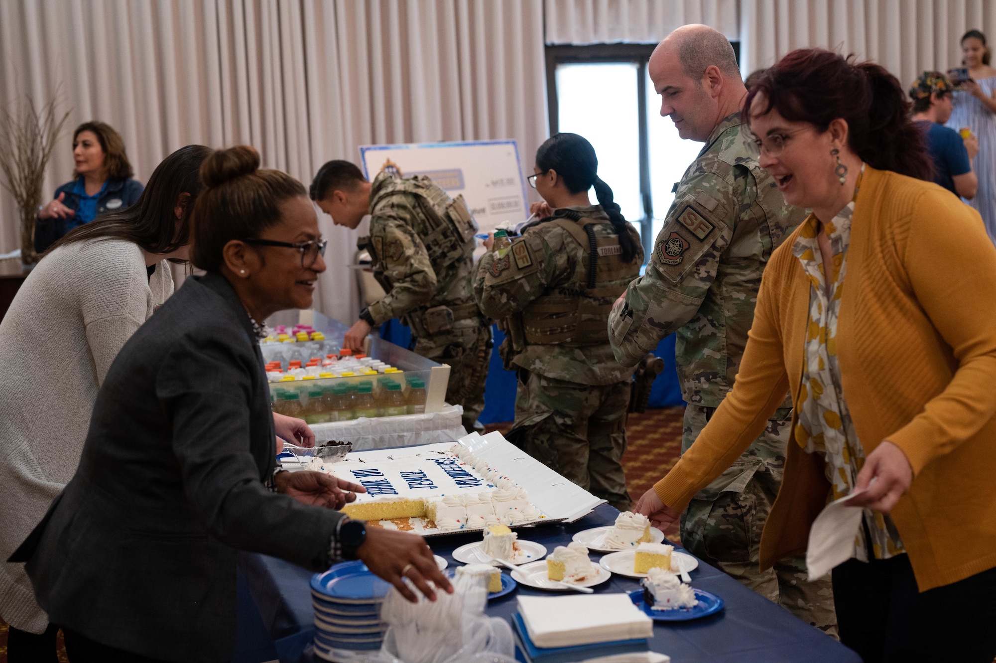 The awards for the volunteer achievements wait to be handed out during the volunteer appreciation ceremony April 25, 2023 on Joint Base Mcguire Dix Lakehurst. The event was hosted by military family readiness to recognize the excellent volunteering efforts in support of JB MDL. (U.S. Air Force photo by Senior Airman Faith Iris MacIlvaine)